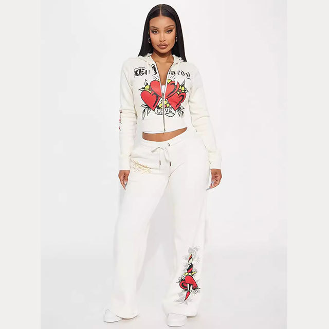 Hearts Zip Front Hoodie Jogging Suit