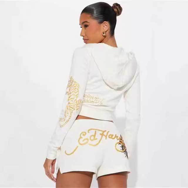 Printed Zipper Hooded Top Casual Tracksuit Set