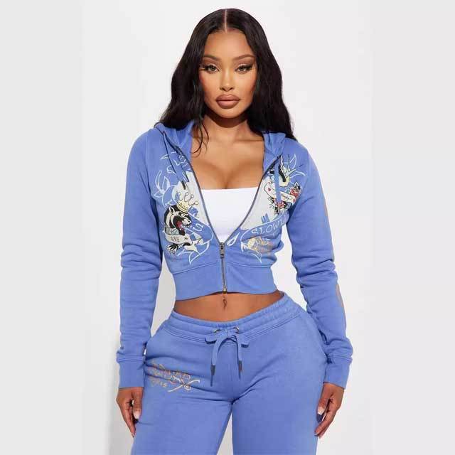 Printed Hooded Top Fall Tracksuit Set