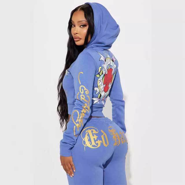 Printed Hooded Top Fall Tracksuit Set