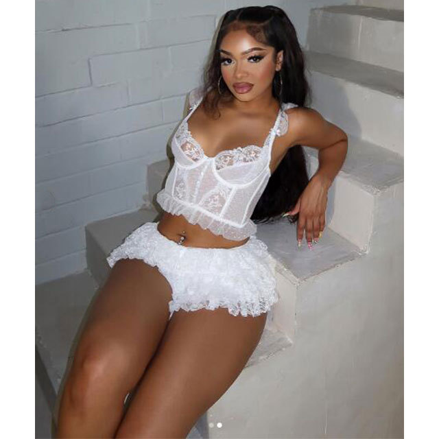 Lace Corset Top Ruffle Short Set