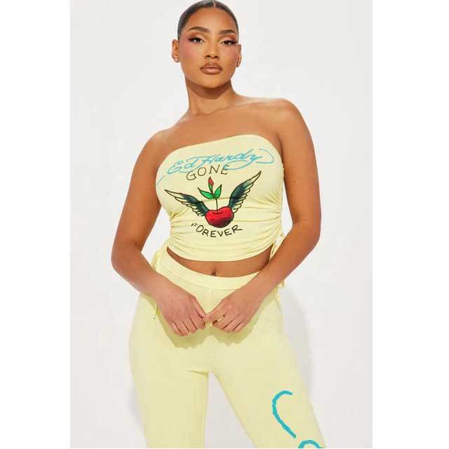 Printed Ruched Tube Top Casual Pants Set