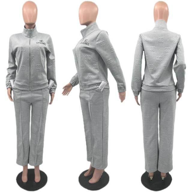 Embroidery Embossing Long Sleeve Fall Tracksuit Set
