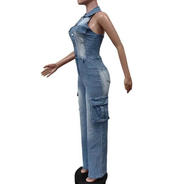 Denim Halter Casual Jumpsuit