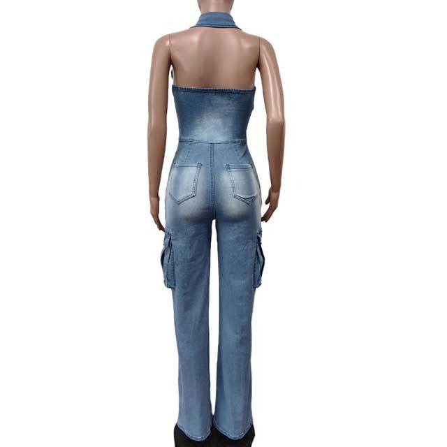 Denim Halter Casual Jumpsuit