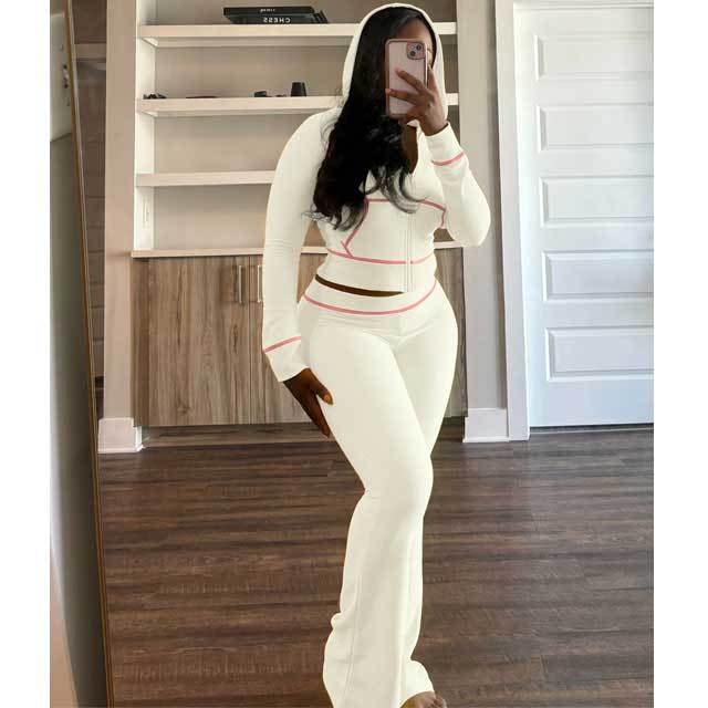 Zipper Hooded Top Casual Fall Pants Suit