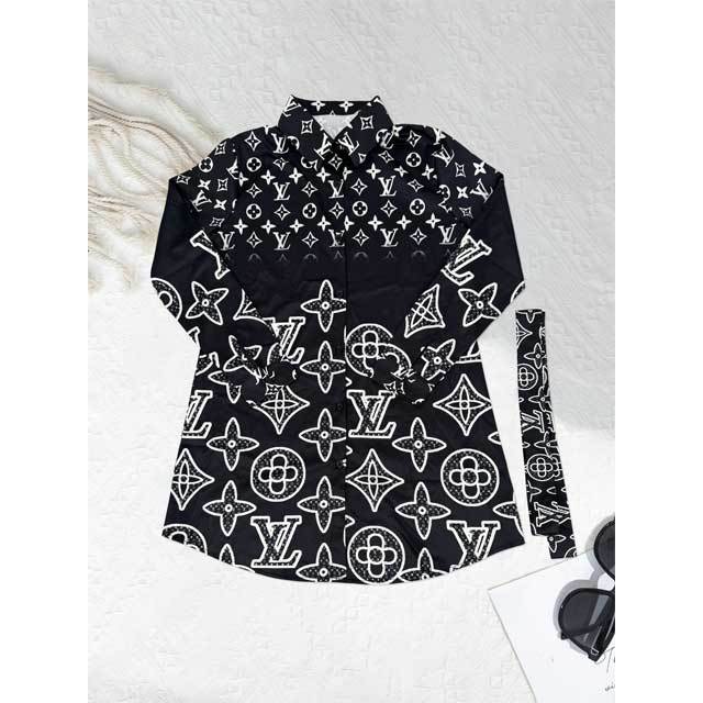 Printed Casual Belted Long Sleeve Shirt
