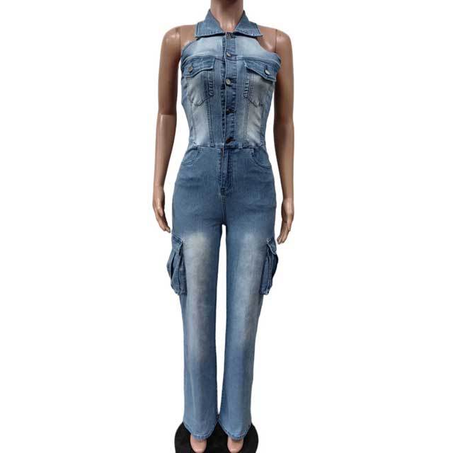 Denim Halter Casual Jumpsuit