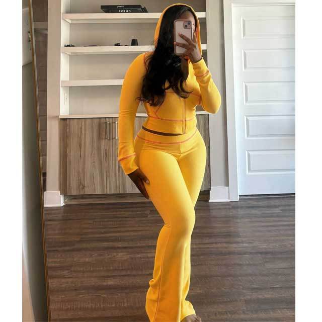 Zipper Hooded Top Casual Fall Pants Suit