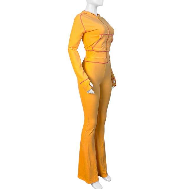 Zipper Hooded Top Casual Fall Pants Suit