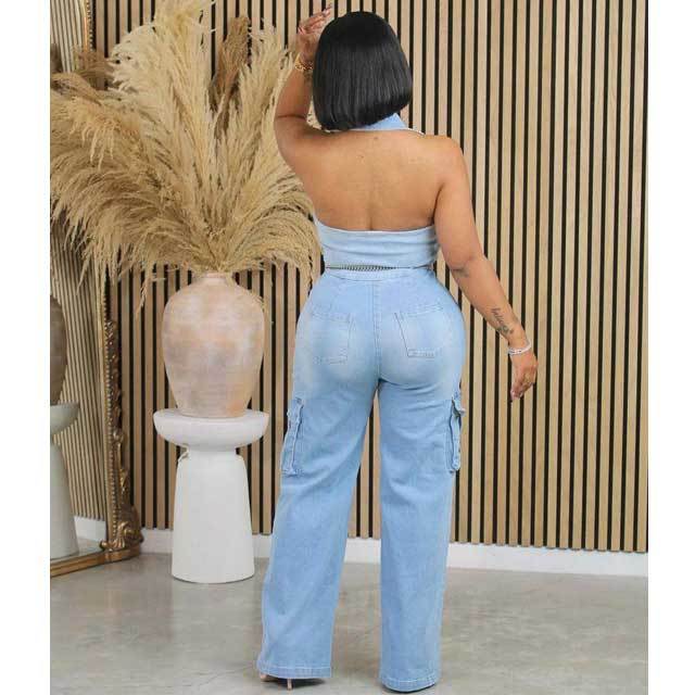 Denim Halter Casual Jumpsuit