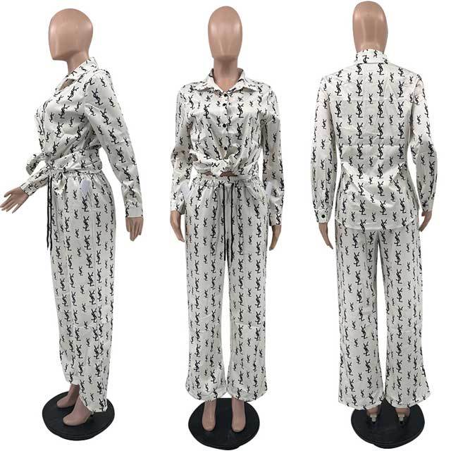 Printed Shirt Top Casual Pants Suit