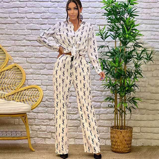 Printed Shirt Top Casual Pants Suit