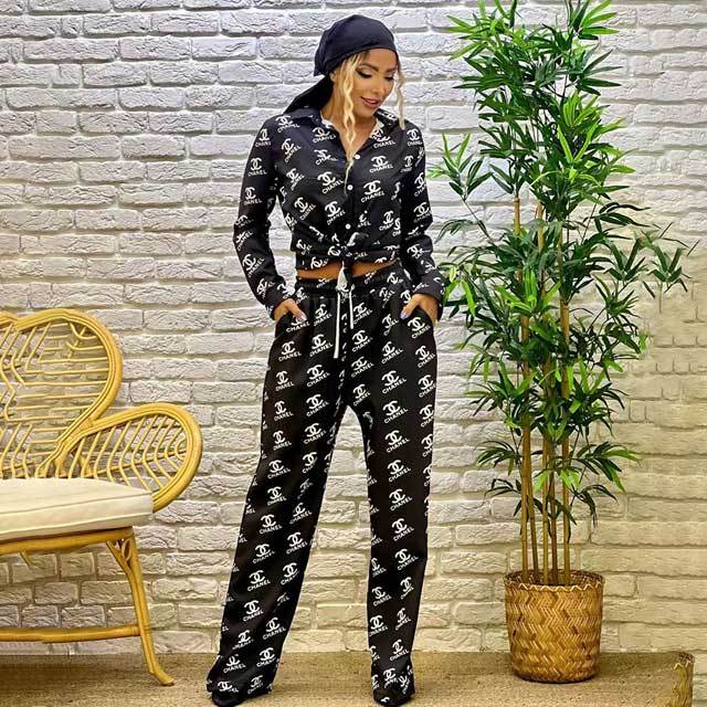 Printed Shirt Top Casual Pants Suit