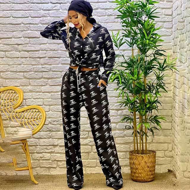 Printed Shirt Top Casual Pants Suit