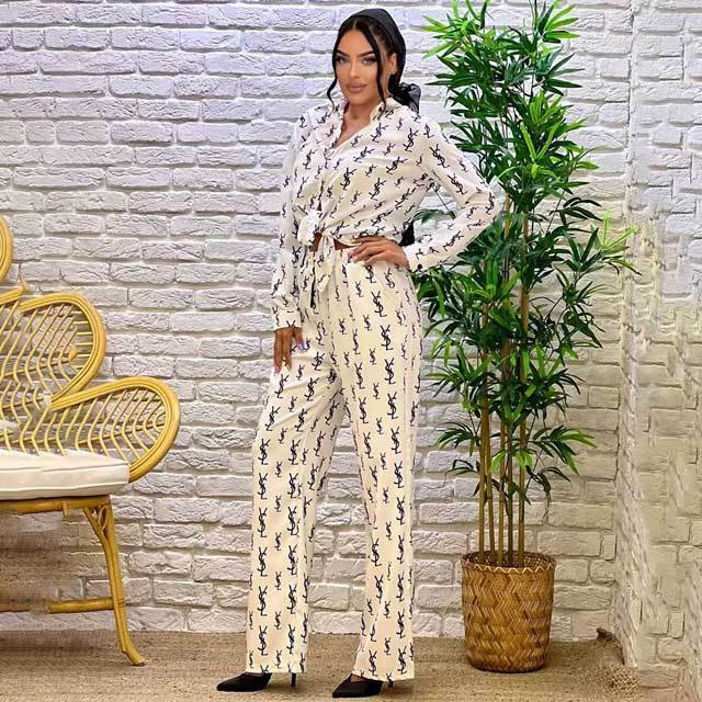 Printed Shirt Top Casual Pants Suit