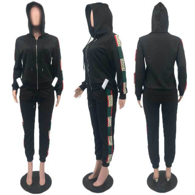 Embossing Hooded Fall Tracksuit Set