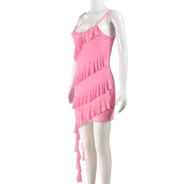 Mesh Ruffle Cami Bodycon Dress