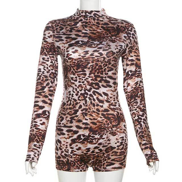 Leopard Print Long Sleeve Romper