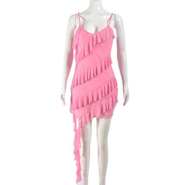Mesh Ruffle Cami Bodycon Dress