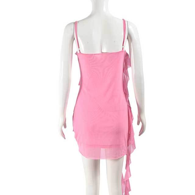 Mesh Ruffle Cami Bodycon Dress