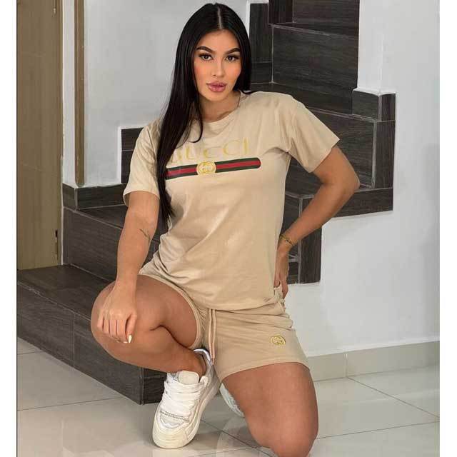 Embroidery Casual Sport Short Set