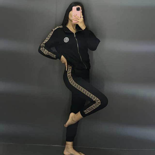 Embossing Embroidery Fall Casual Tracksuit Set