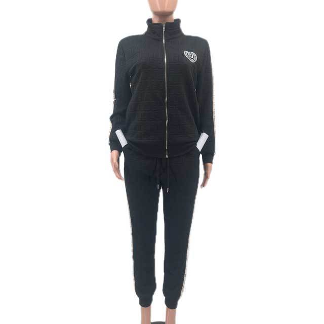 Embossing Embroidery Fall Casual Tracksuit Set