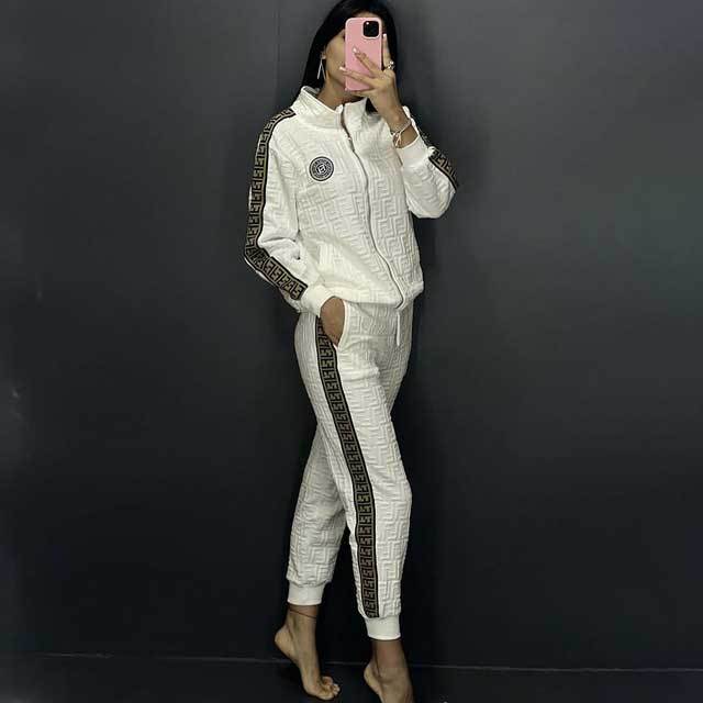 Embossing Embroidery Fall Casual Tracksuit Set