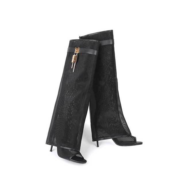 Shark Lock Mesh High Heeled Sandal Boots