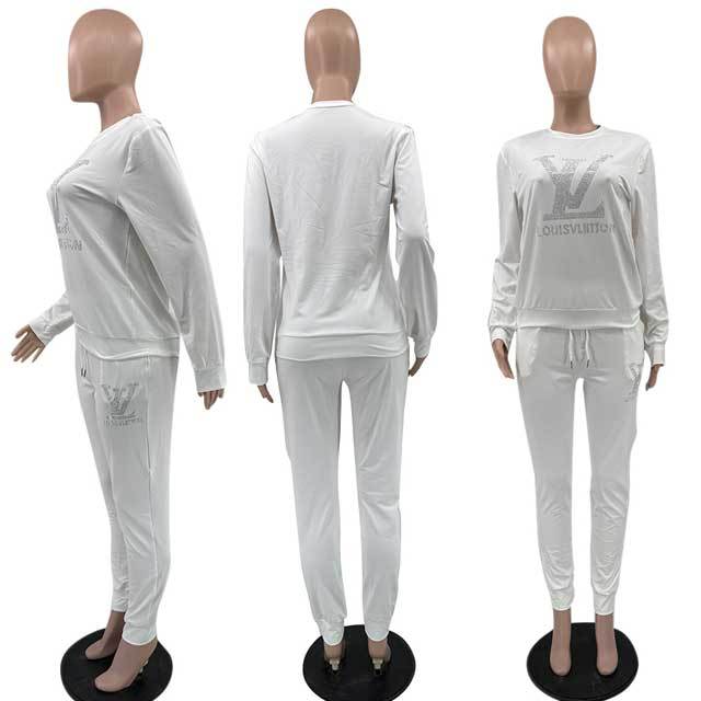 Rhinestones Fall Casual Tracksuit Set