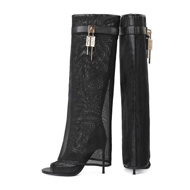 Shark Lock Mesh High Heeled Sandal Boots