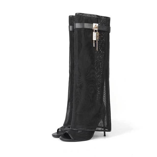 Shark Lock Mesh High Heeled Sandal Boots