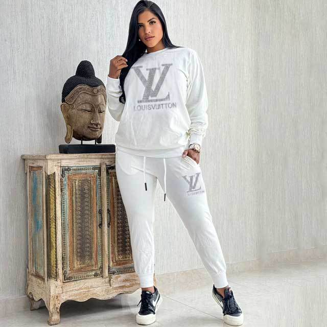 Rhinestones Fall Casual Tracksuit Set