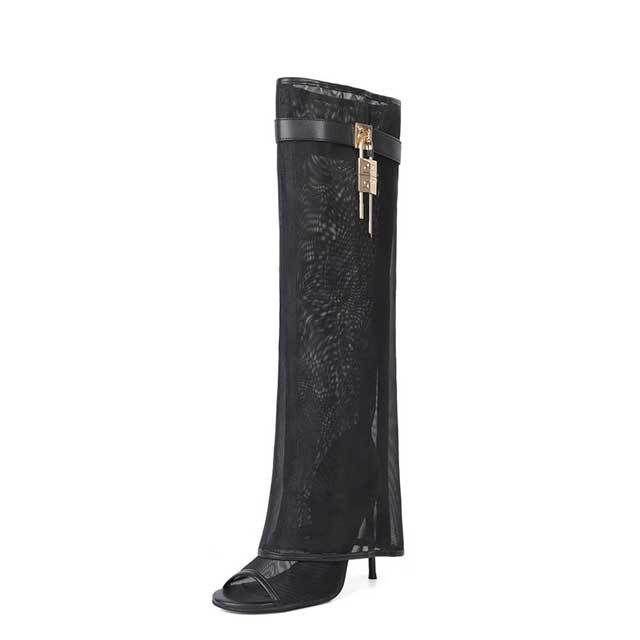 Shark Lock Mesh High Heeled Sandal Boots