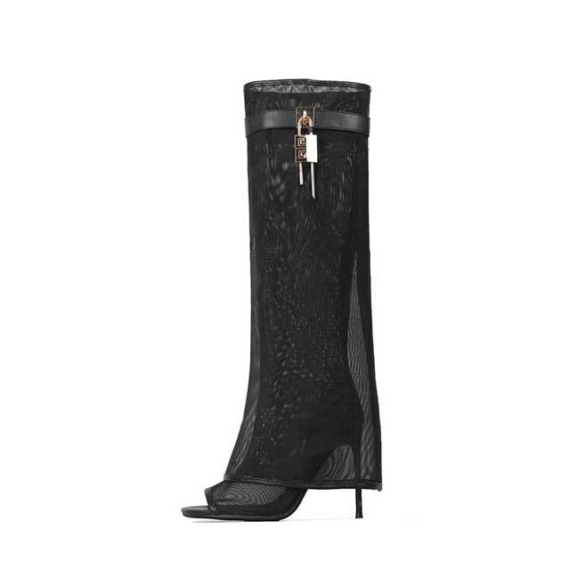 Shark Lock Mesh High Heeled Sandal Boots