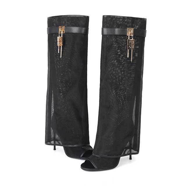 Shark Lock Mesh High Heeled Sandal Boots