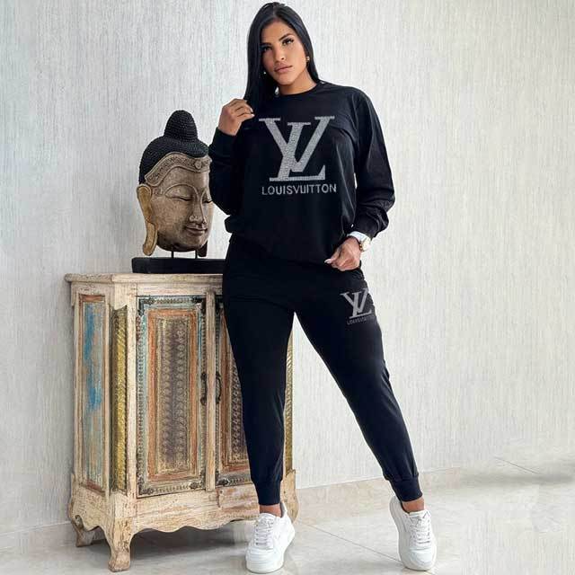 Rhinestones Fall Casual Tracksuit Set