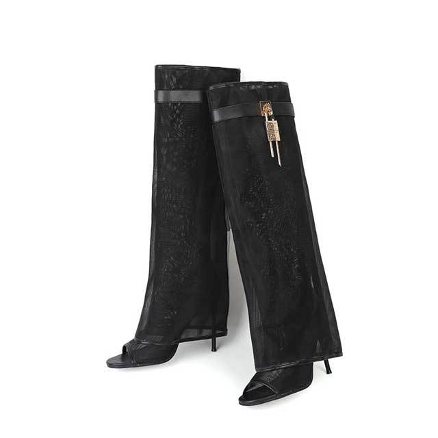 Shark Lock Mesh High Heeled Sandal Boots