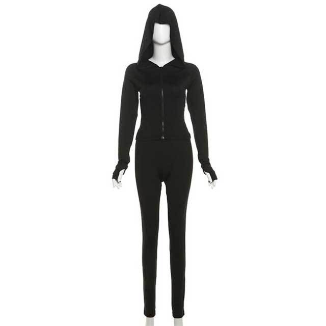 Zipper Hooded Top Skinny Jogging Suit