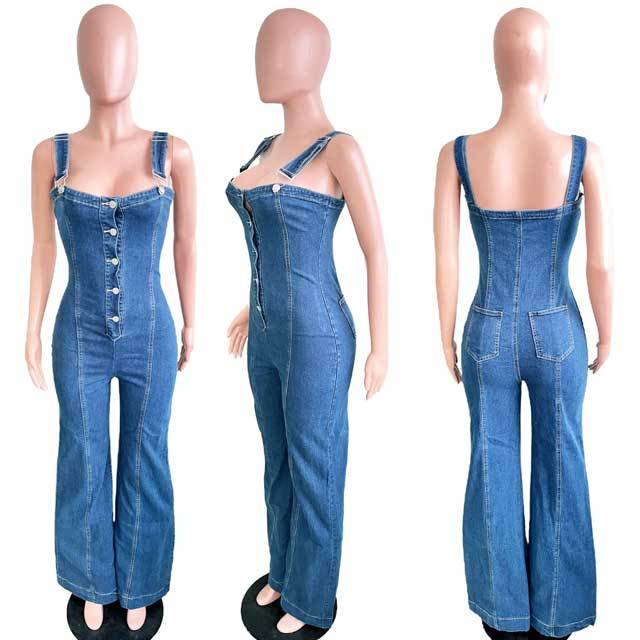 Denim Wide Legs Jumpsuit Overalls