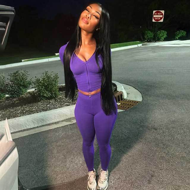 Zipper Hooded Top Skinny Jogging Suit