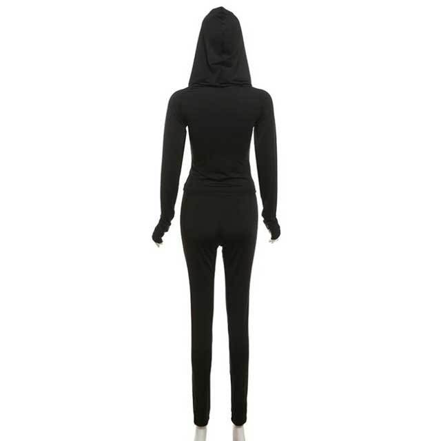 Zipper Hooded Top Skinny Jogging Suit
