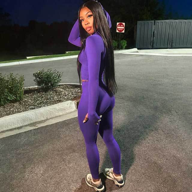 Zipper Hooded Top Skinny Jogging Suit