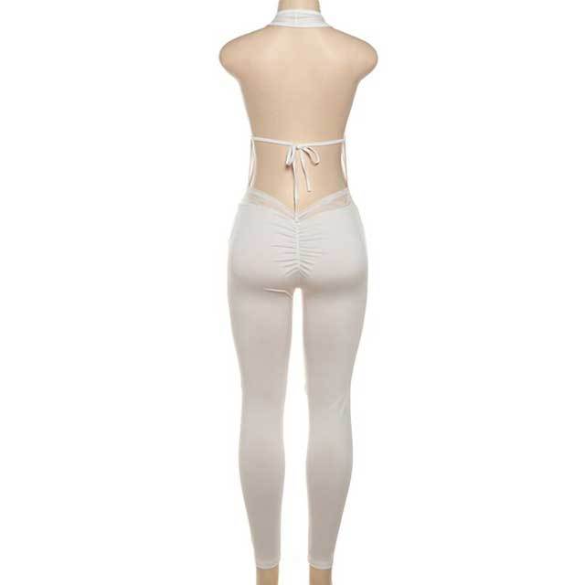 Lace Inset Hollow Out Halter Jumpsuit