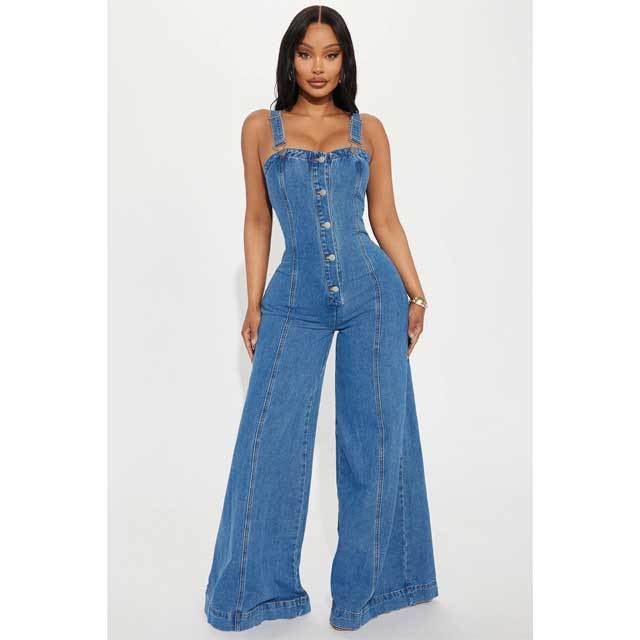 Denim Wide Legs Jumpsuit Overalls
