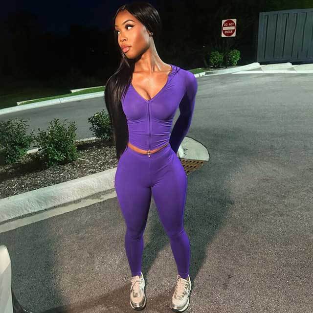 Zipper Hooded Top Skinny Jogging Suit