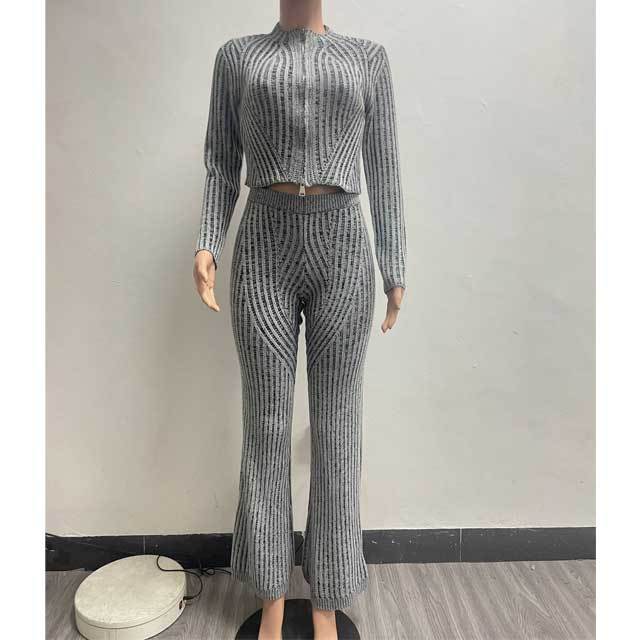 Knit Zipper Top Casual Pants Set