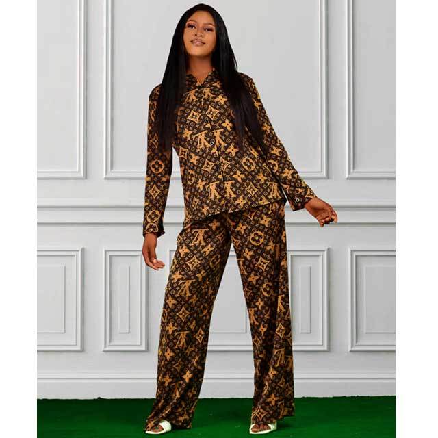 Printed Shirt Top Casual Pants Set