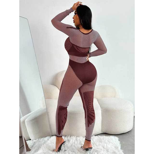 Hollow Out Long Sleeve Fitted Lingerie Jumpsuit
